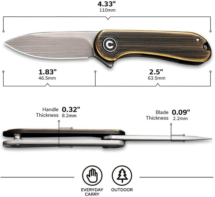 Civivi Mini Elementum Framelock Brass Hand Rubbed 14C28N Sandvik - Knives.mx