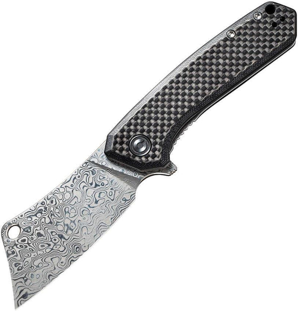 Civivi Mini Mastodon Twill Carbon Fiber Overlay On Black G10 Handle Damascus - Knives.mx
