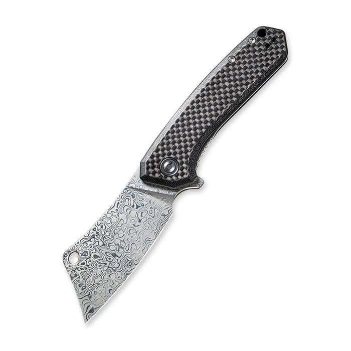 Civivi Mini Mastodon Twill Carbon Fiber Overlay On Black G10 Handle Damascus - Knives.mx