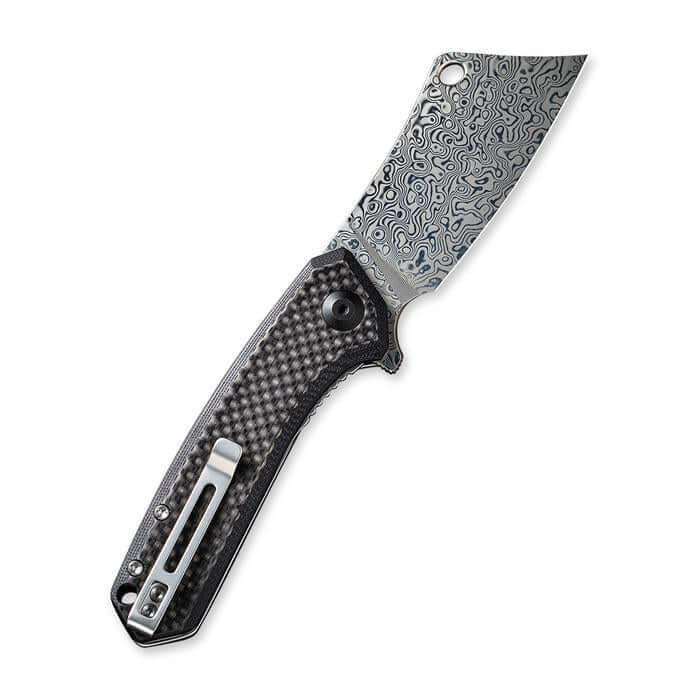 Civivi Mini Mastodon Twill Carbon Fiber Overlay On Black G10 Handle Damascus - Knives.mx