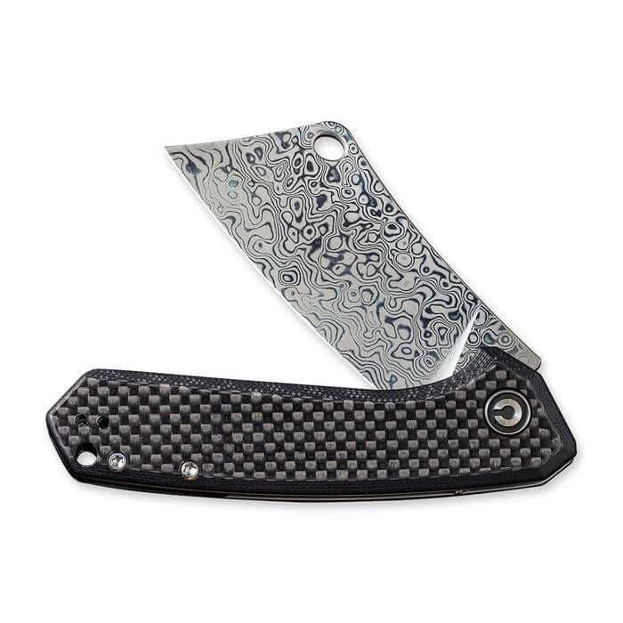 Civivi Mini Mastodon Twill Carbon Fiber Overlay On Black G10 Handle Damascus - Knives.mx
