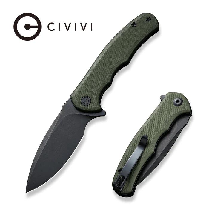 Civivi Mini Praxis Linerlock Green G10 Black Stonewashed Drop Point D2 - Knives.mx