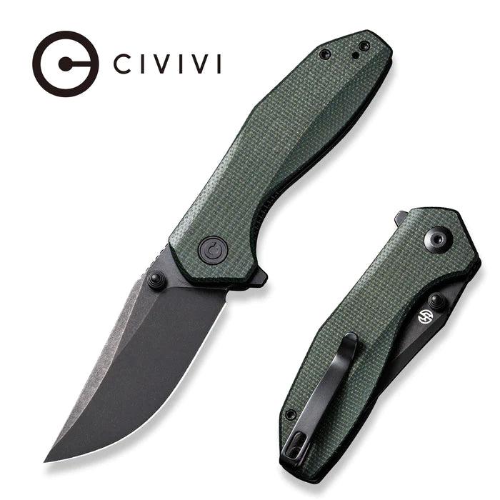 Civivi ODD 22 Linerlock Green Canvas Micarta Black Stonewashed Clip Point 14C28N - Knives.mx