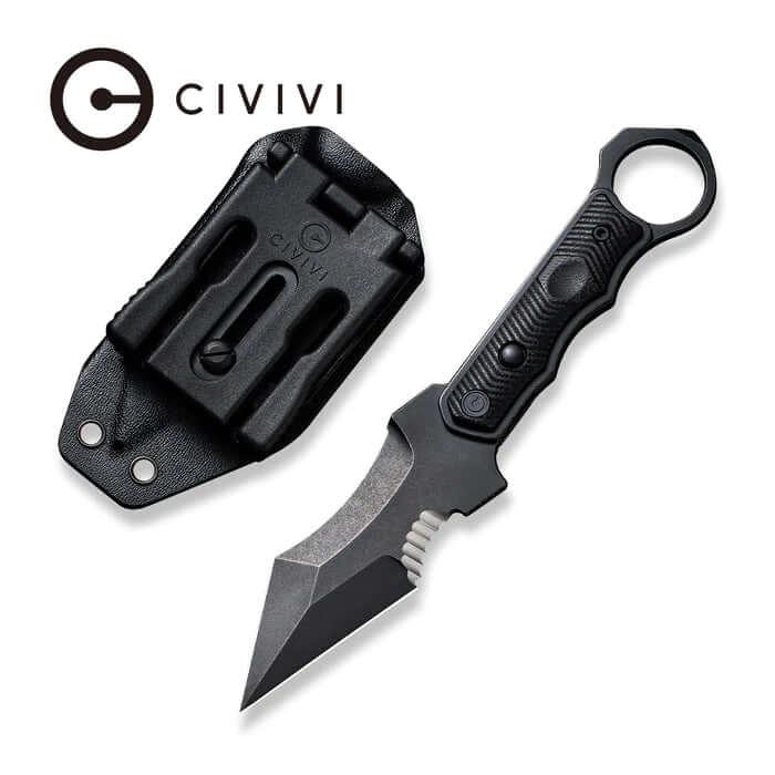 Civivi Orthrus Fixed Blade Black G10 Contoured Stonewashed Nitro-V - Knives.mx