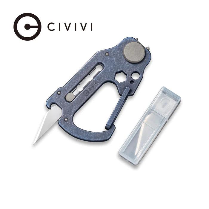 Civivi Polymorph Carabiner Multitool Blue Stonewash Titanium Replaceable 9Cr18MoV - Knives.mx