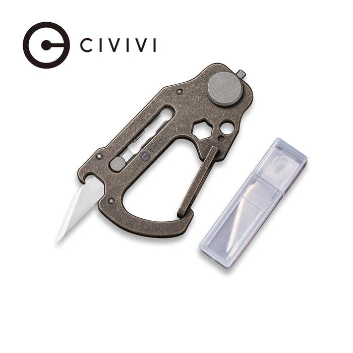 Civivi Polymorph Carabiner Multitool Bronze Stonewash Titanium Replaceable 9Cr18MoV - Knives.mx