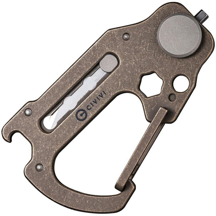 Civivi Polymorph Carabiner Multitool Bronze Stonewash Titanium Replaceable 9Cr18MoV - Knives.mx