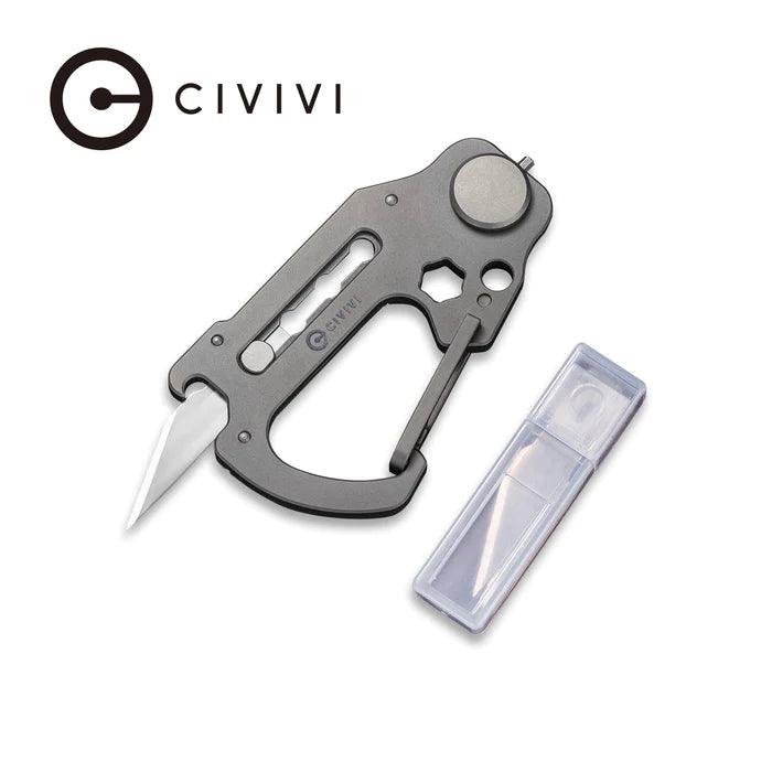 Civivi Polymorph Carabiner Multitool Gray Stonewash Titanium Replaceable 9Cr18MoV - Knives.mx