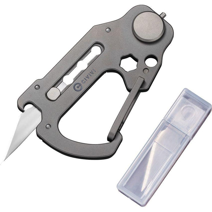 Civivi Polymorph Carabiner Multitool Gray Stonewash Titanium Replaceable 9Cr18MoV - Knives.mx