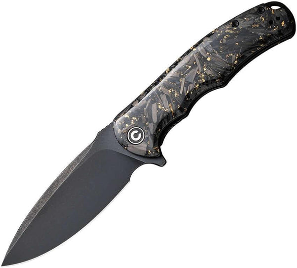 Civivi Praxis Shredded Carbon Fiber And Golden Shred In Clear Resin Black Stonewashed 9Cr18MoV - Knives.mx