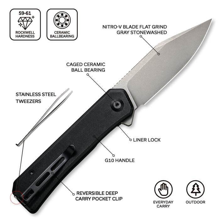 Civivi Relic Linerlock Black G10 Gray Stonewashed Nitro-V - Knives.mx