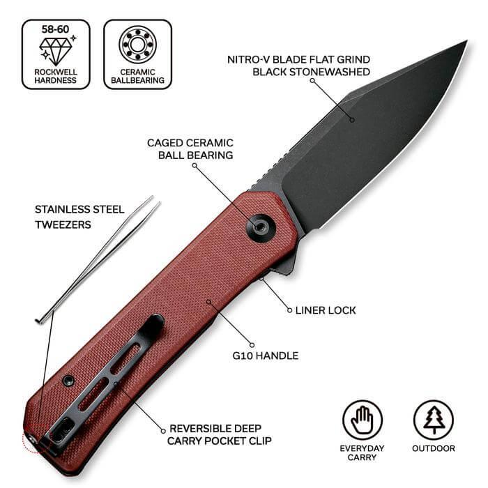 Civivi Relic Linerlock Burgundy G10 Black Stonewashed Nitro-V - Knives.mx