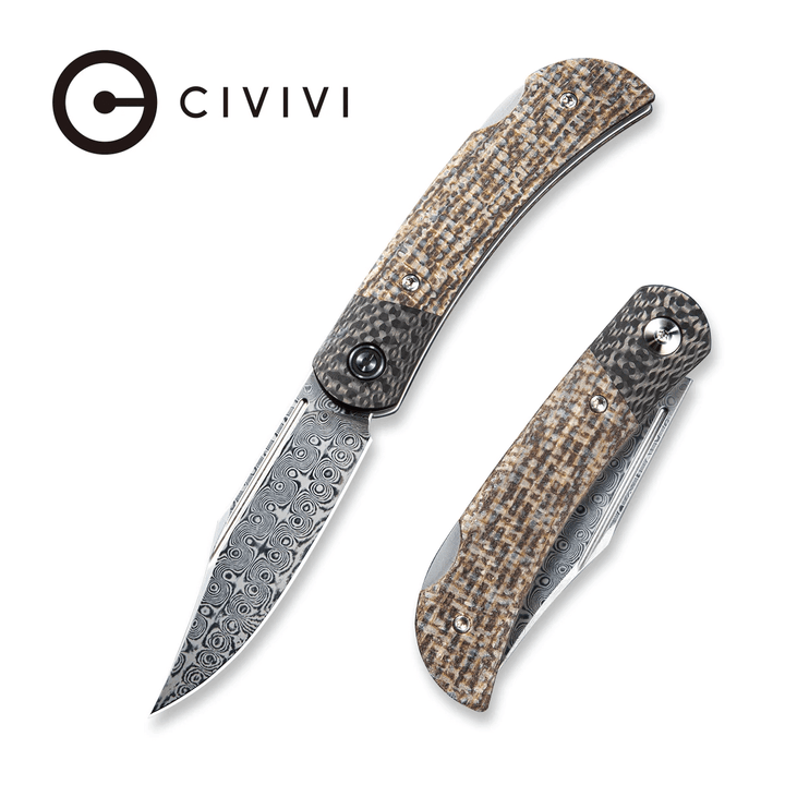 Civivi Rustic Gent Lock Back Brown Matrix Micarta With CF Bolster Damasus - Knives.mx