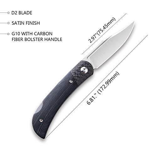 Civivi Rustic Gent Lockback Black G10 Handle CF Bolster D2 - Knives.mx