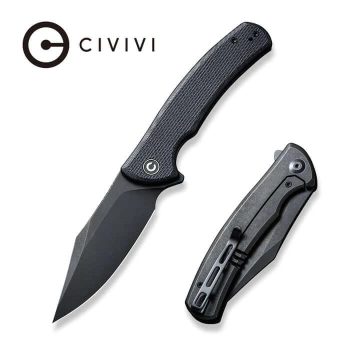 Civivi Sinisys Flipper Knife Black Coarse G10 With Steel Lock Side Stonewashed 14C28N - Knives.mx