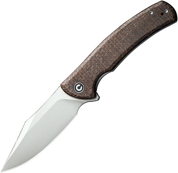 Civivi Sinisys Flipper Knife Brown Burlap Micarta With Steel Lock Side Silver Bead Blasted 14C28N - Knives.mx