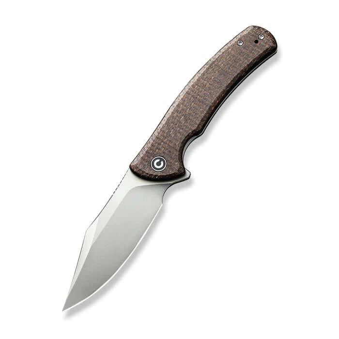 Civivi Sinisys Flipper Knife Brown Burlap Micarta With Steel Lock Side Silver Bead Blasted 14C28N - Knives.mx