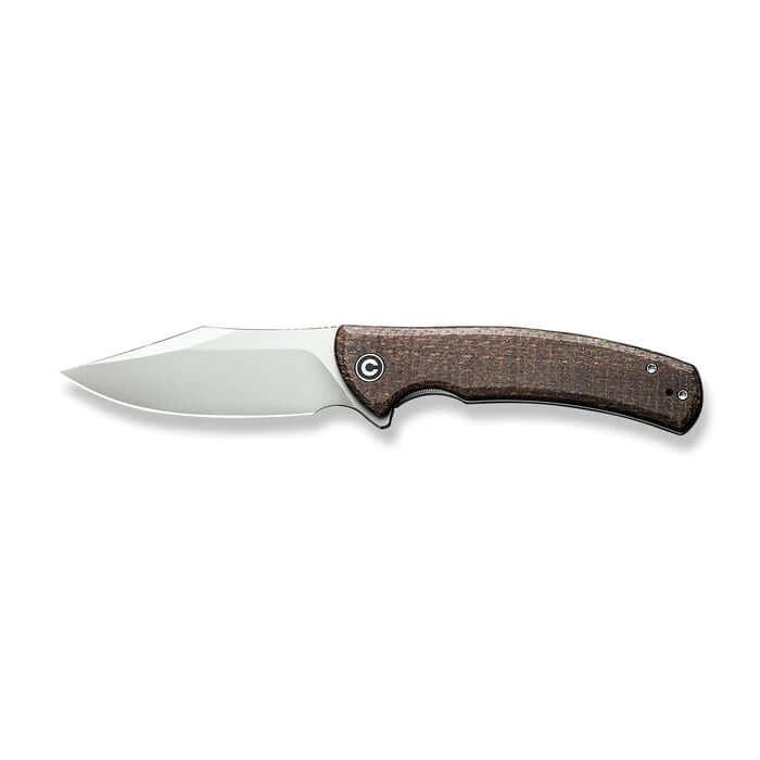 Civivi Sinisys Flipper Knife Brown Burlap Micarta With Steel Lock Side Silver Bead Blasted 14C28N - Knives.mx