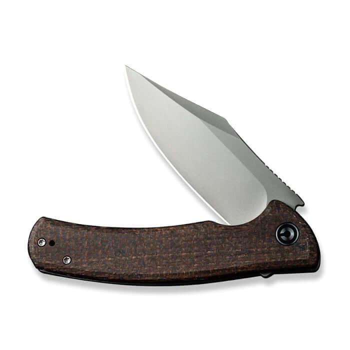 Civivi Sinisys Flipper Knife Brown Burlap Micarta With Steel Lock Side Silver Bead Blasted 14C28N - Knives.mx