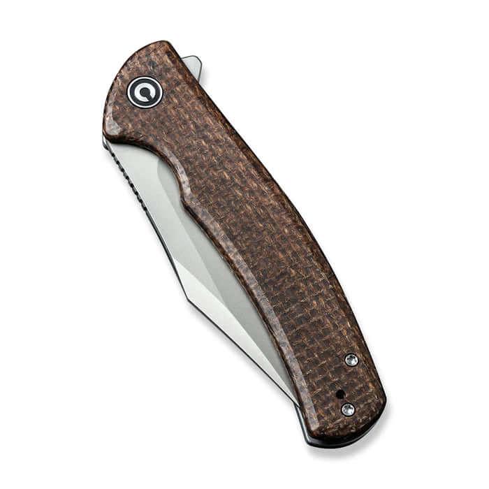 Civivi Sinisys Flipper Knife Brown Burlap Micarta With Steel Lock Side Silver Bead Blasted 14C28N - Knives.mx