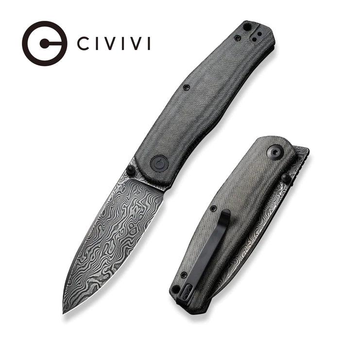 Civivi Sokoke Linerlock Black Linen Micarta Drop Point Damascus - Knives.mx