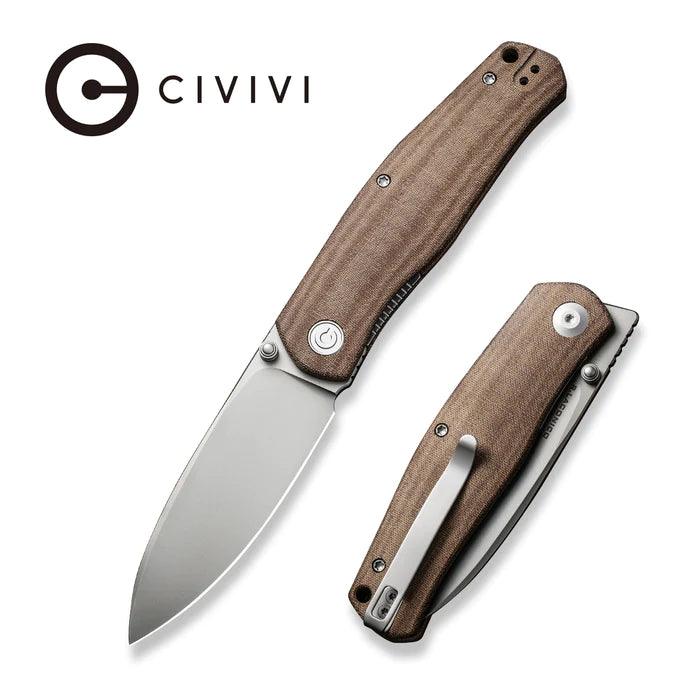 Civivi Sokoke Linerlock Brown Linen Micarta Silver Bead Blasted 14C28N - Knives.mx