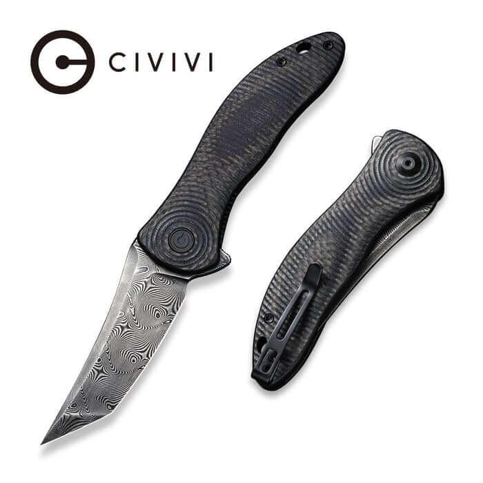 Civivi Synergy3 Linerlock Black G10 w CF Tanto Damascus - Knives.mx