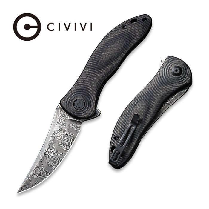 Civivi Synergy3 Linerlock Black G10 w CF TP Damascus - Knives.mx