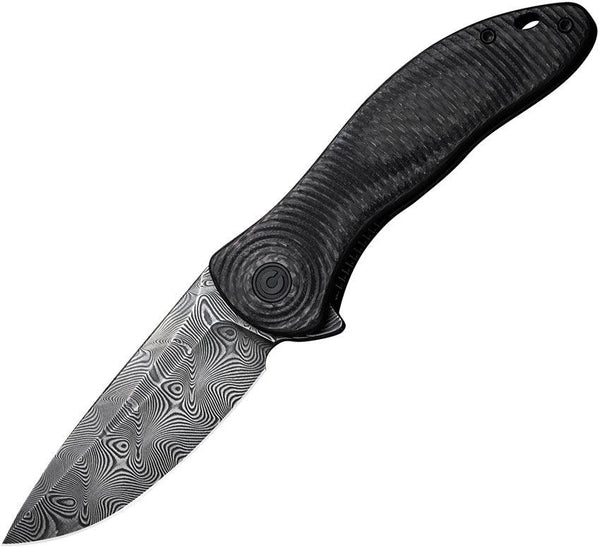 Civivi Synergy3 Linerlock Black Layered G10 w Twill CF Drop Point Damascus - Knives.mx