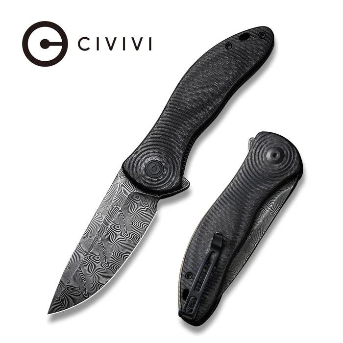 Civivi Synergy3 Linerlock Black Layered G10 w Twill CF Drop Point Damascus - Knives.mx