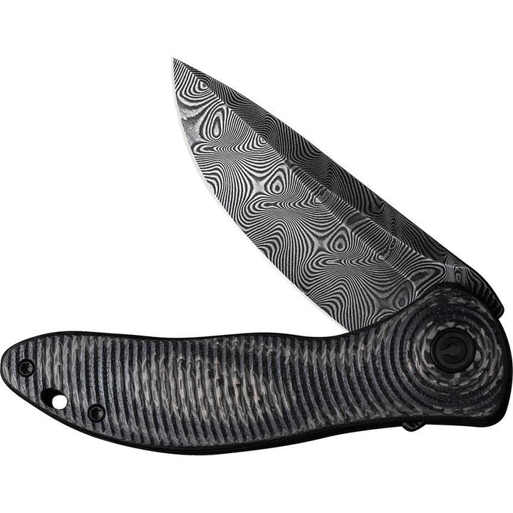 Civivi Synergy3 Linerlock Black Layered G10 w Twill CF Drop Point Damascus - Knives.mx