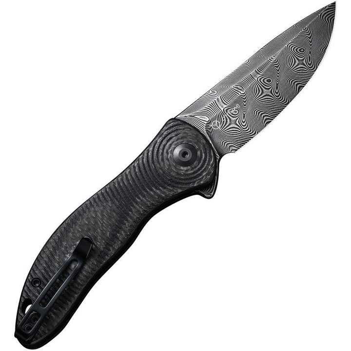 Civivi Synergy3 Linerlock Black Layered G10 w Twill CF Drop Point Damascus - Knives.mx