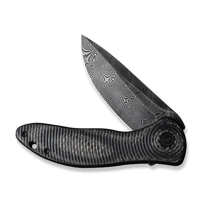 Civivi Synergy3 Linerlock Black Layered G10 w Twill CF Drop Point Damascus - Knives.mx