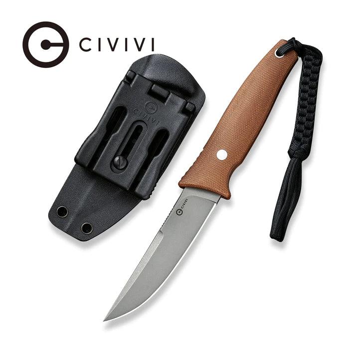 Civivi Tamashii Fixed Blade Brown Canvas Micarta Gray Stonewashed D2 - Knives.mx