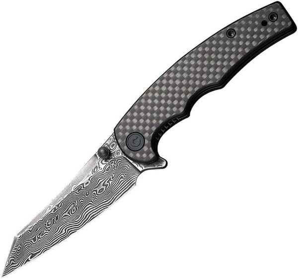 Civivi Twill Carbon Fiber Overlay On Black G10 Reverse Tanto Damascus - Knives.mx