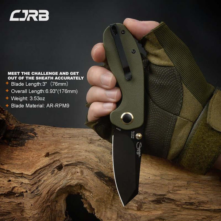 CJRB Maileah Linerlock Green G10 Wharncliffe Black PVD AR-RPM9 - Knives.mx