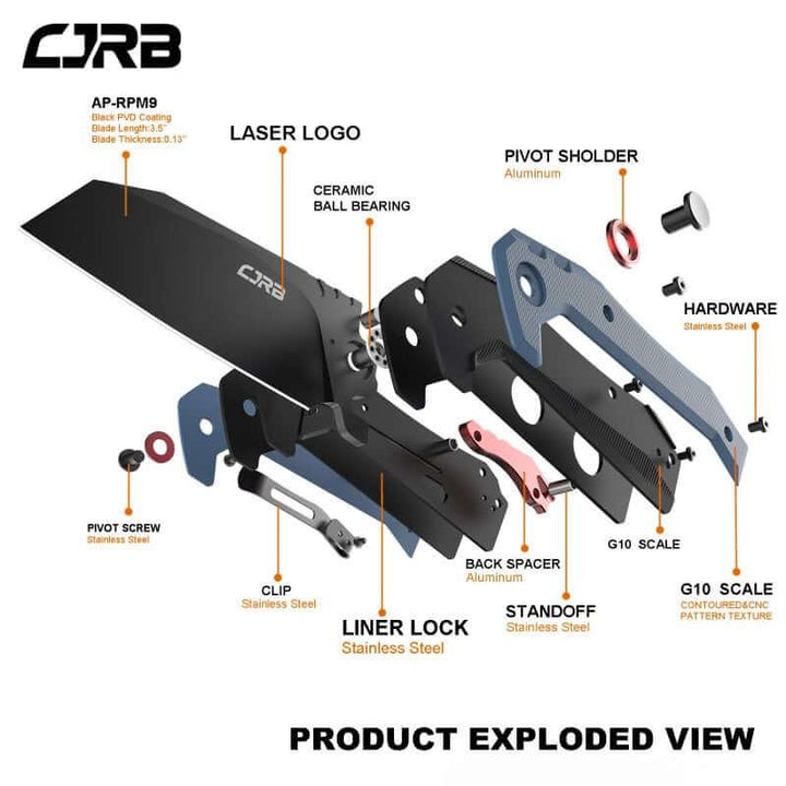 CJRB Tigris Linerlock Black & Blue G10 PVD Cleaver AR-RPM9 - Knives.mx