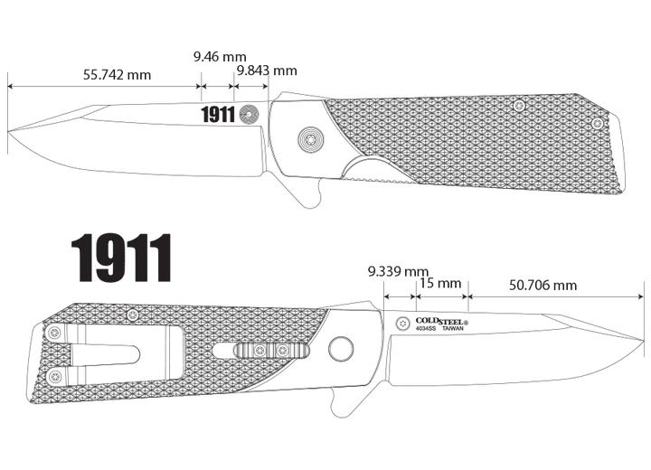 Cold Steel 1911 Linerlock Black GRN Satin Stainless 4034 - Knives.mx