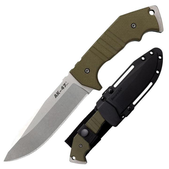 Cold Steel AK-47 Field Knife OD Green Finger Grooved G10 Stonewash CPM-3V - Knives.mx