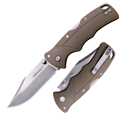 Cold Steel Verdict Lockback Flat Dark Earth GFN Stonewash Clip Point 4116 Stainless Blade - Knives.mx