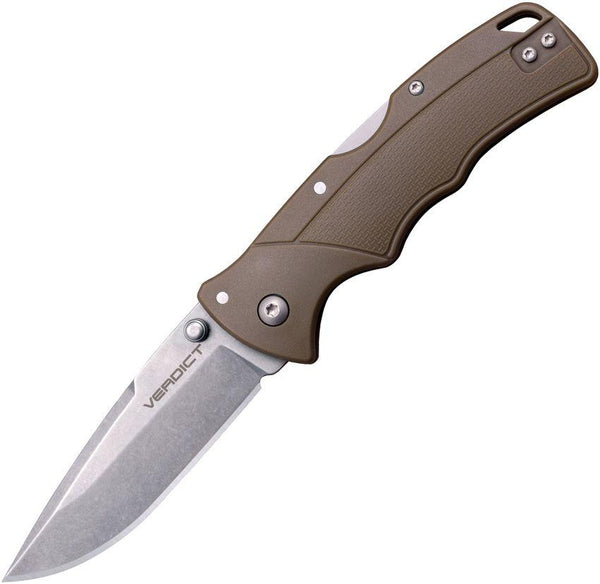 Cold Steel Verdict Lockback Flat Dark Earth GFN Stonewash Spear Point 4116 Stainless Blade - Knives.mx