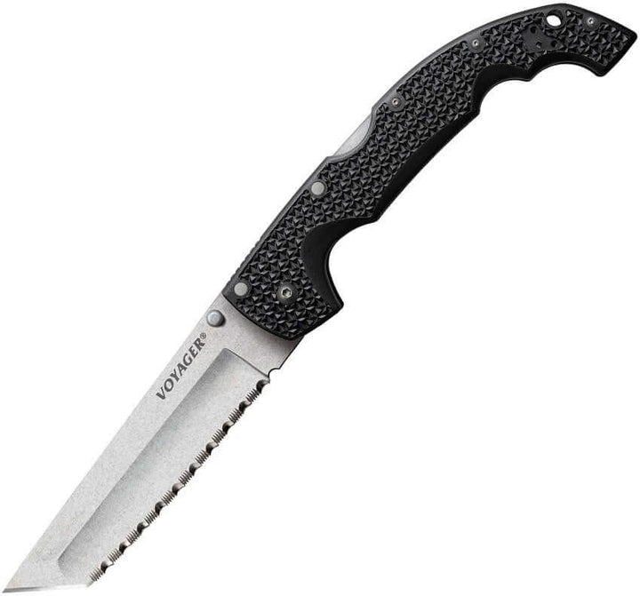 Cold Steel XL Voyager Lockback Black Griv-Ex Stonewash Serrated Tanto AUS-10A - Knives.mx