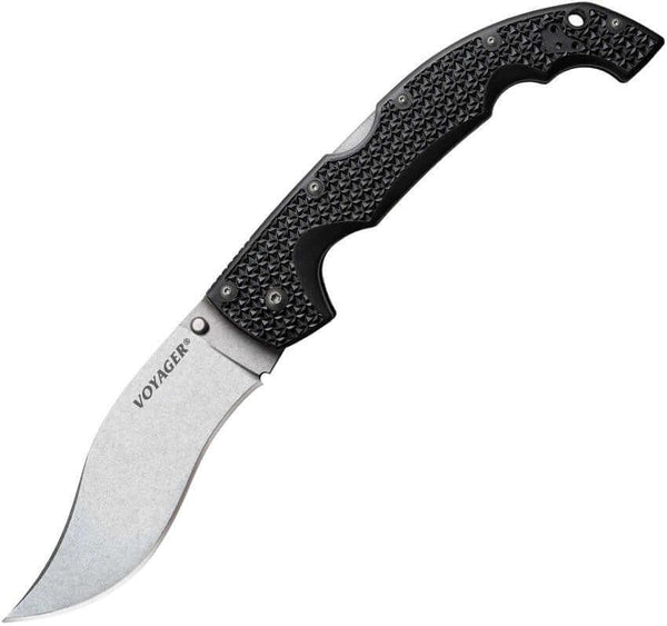 Cold Steel XL Voyager Lockback Vaquero Black Textured Griv-Ex Stonewash Plain AUS-10A - Knives.mx