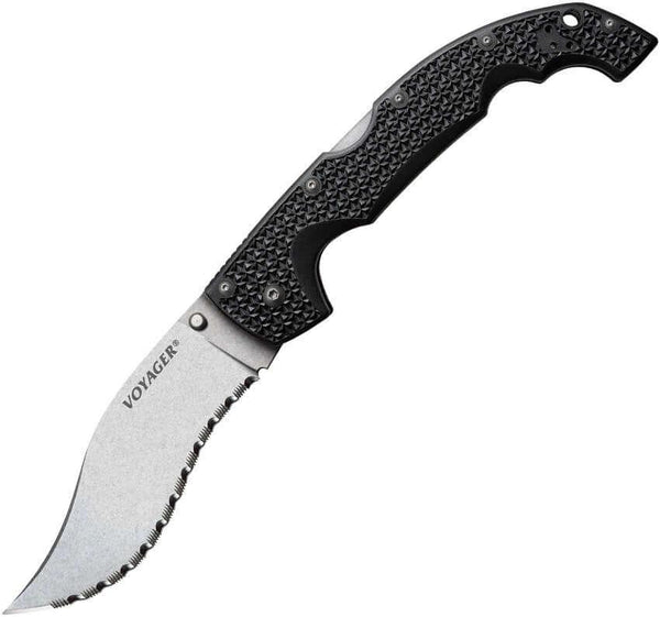 Cold Steel XL Voyager Lockback Vaquero Black Textured Griv-Ex Stonewash Serrated AUS-10A - Knives.mx