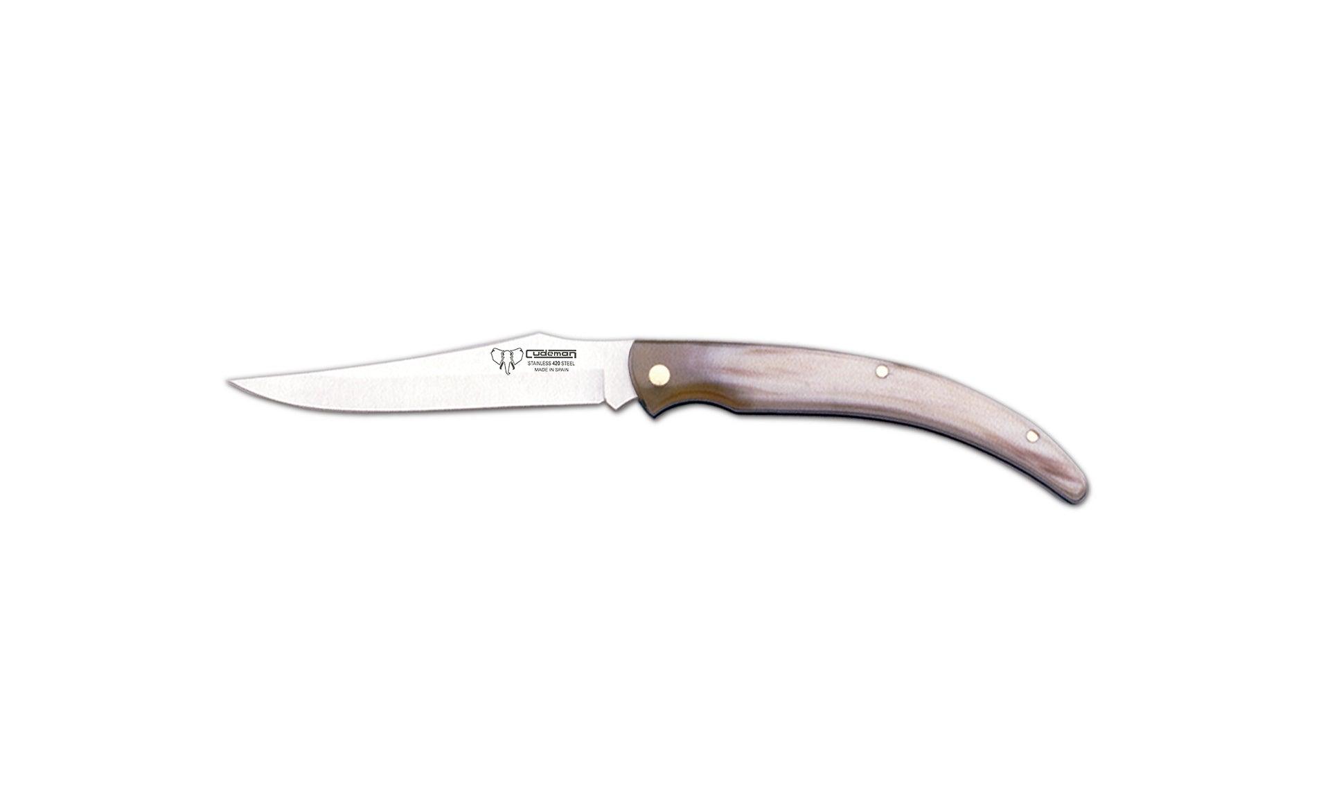 Cudeman Classic Folder Bull Horn Handle Satin 420 Stainless Long Clip Blade - Knives.mx