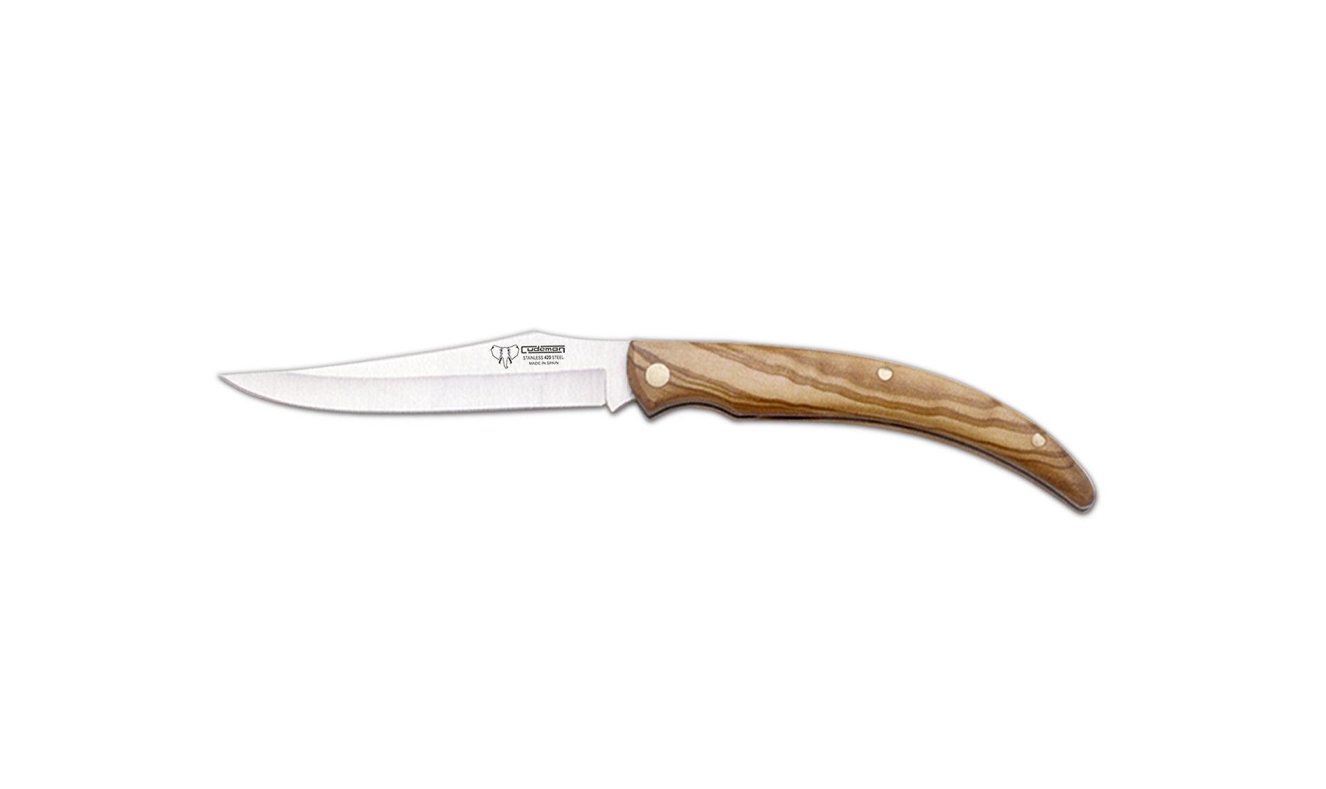 Cudeman Classic Folder Olive Wood Handle Satin 420 Stainless Long Clip Blade - Knives.mx