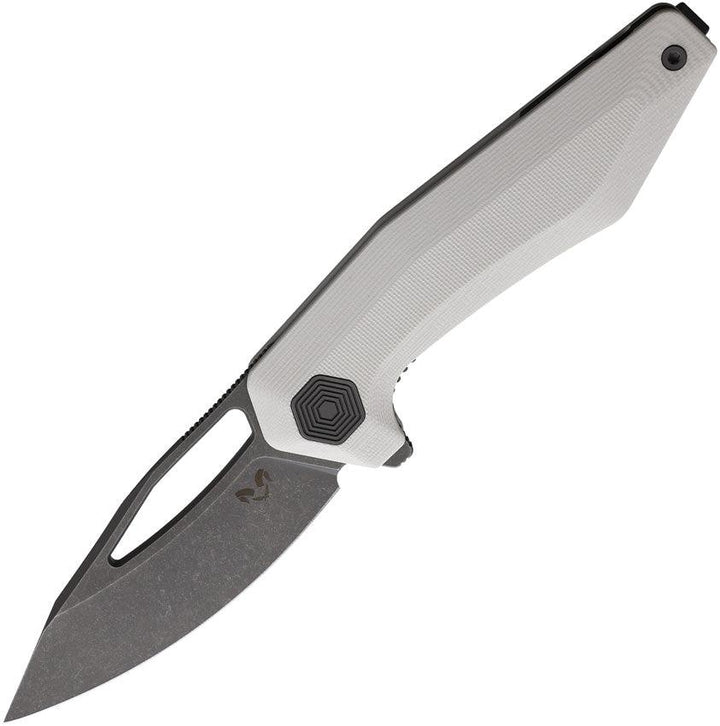 Damned Designs Brahma Linerlock White G10 Tumbled 14C28N Sandvik - Knives.mx