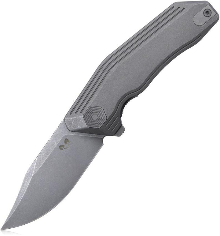 Damned Designs Cerberus Linerlock Gray Titanium SW Clip Point 14C28N Sandvik - Knives.mx