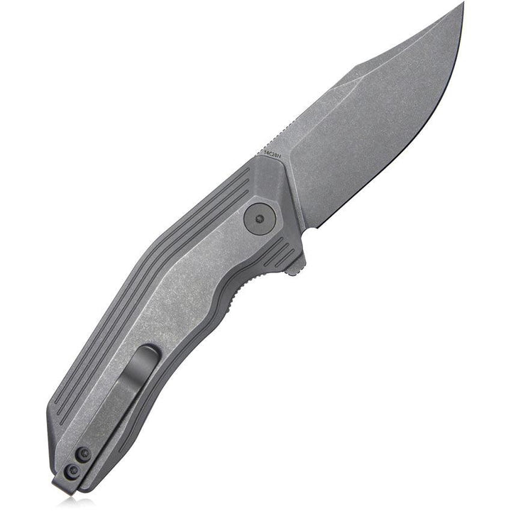 Damned Designs Cerberus Linerlock Gray Titanium SW Clip Point 14C28N Sandvik - Knives.mx