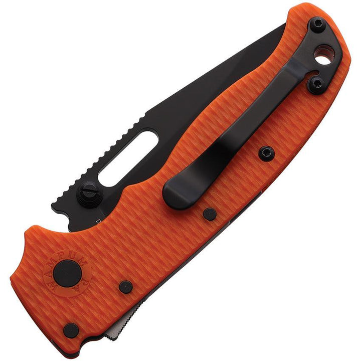 Demko AD 20.5 Shark-Lock Orange Checkered G10 Black Coated DLC Clip Point D2 - Knives.mx